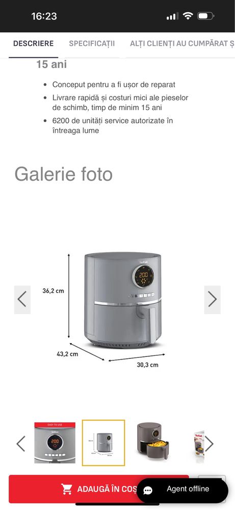Friteuza cu aer cald Tefal capacitate 4.2L