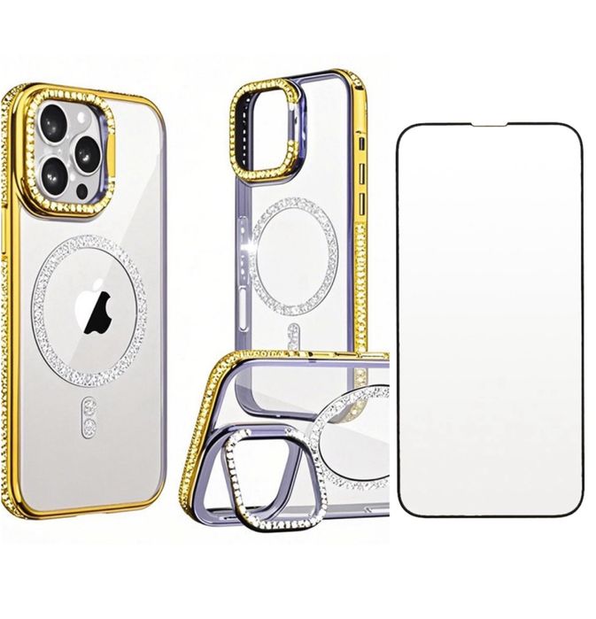 Iphone 15/16/PRO/MAX Husa Stand Glitter + Folie Sticla Full Space