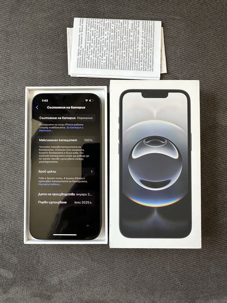 Apple iphone 16E 128 Черен Нов Гаранция 24м