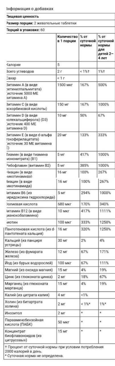 МУЛЬТИ ВИТАМИН от бренда SOLARAY 120 шт жевательные таблетки со вкусом