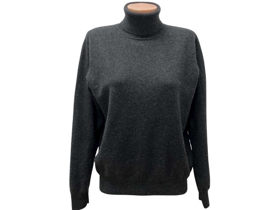 Дамски кашмирен пуловер размер L / XL 100% КАШМИР сив поло яка