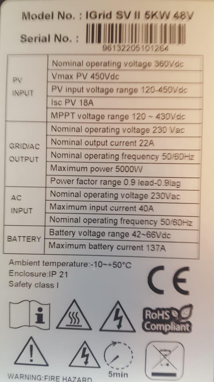 Invertor solar SV2 de 5kw on/off grid