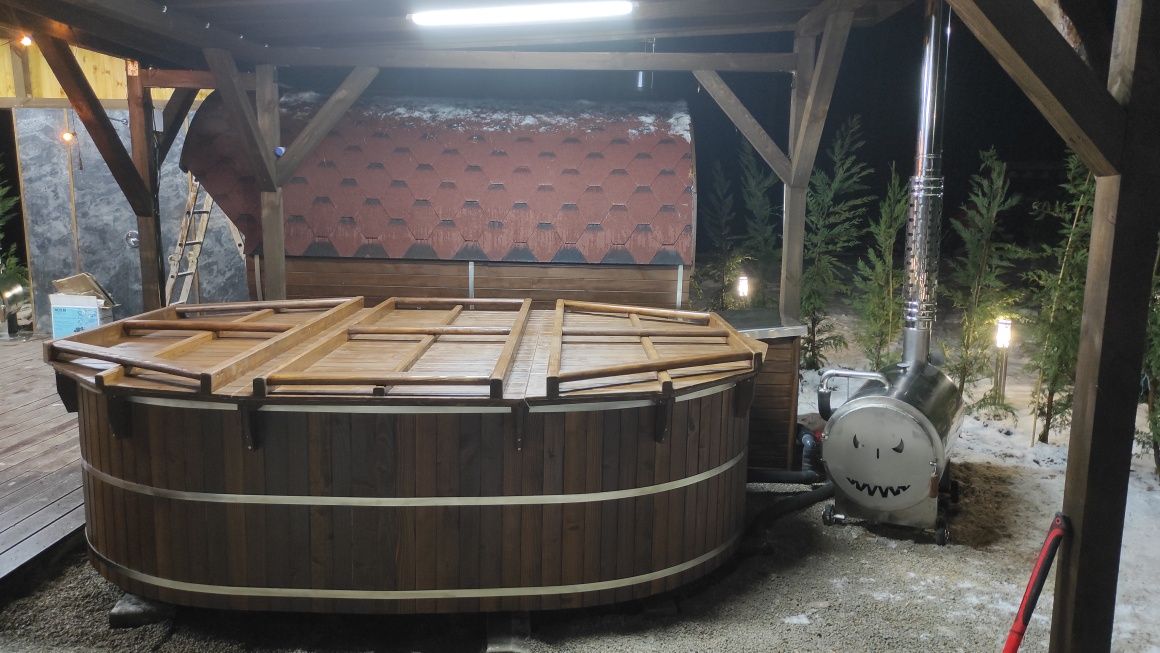 Дървено джакузи ,градинско,японска баня ,с външна печка