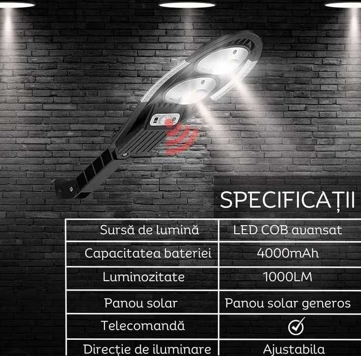 Lampa solara stradala LED cu telecomanda, Jortan®, 100W, IP65 2025