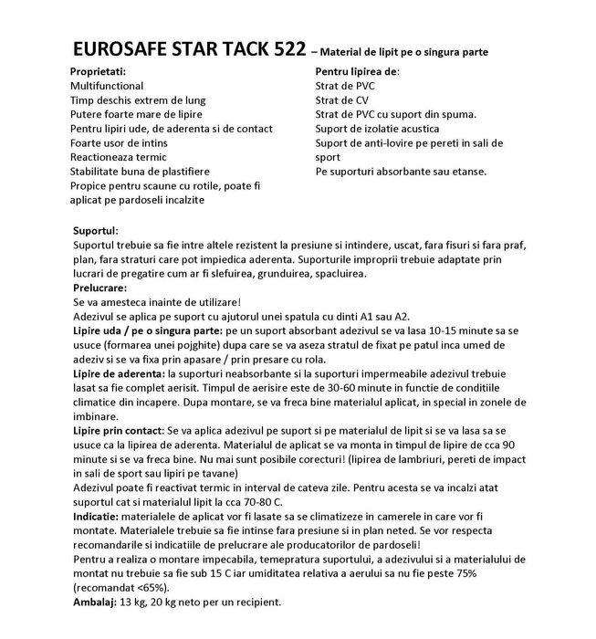 ADEZIV ACRILIC pentru pardoseli EUROCOL Eurosafe Tack