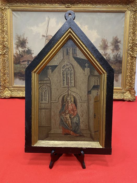 Религиозен панел икона Богородица Франция 19 век дърво