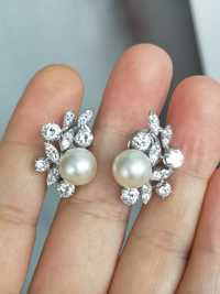 Cercei lux aur 18k cu perla și diamante