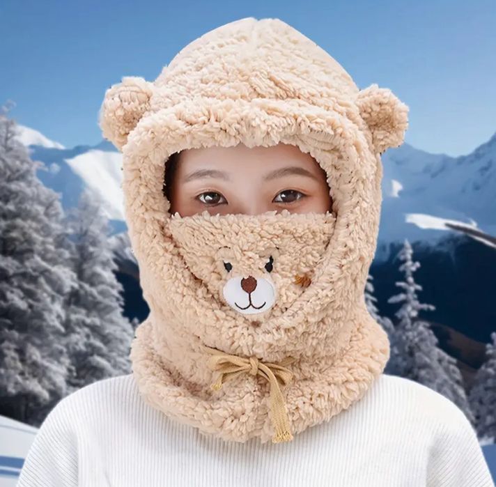 Caciula gluga si fular 3 in 1 model ursulet