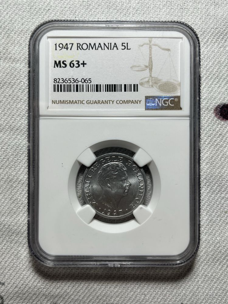 5 lei 1947 MS63 + NGC , piesa rara in MS mare