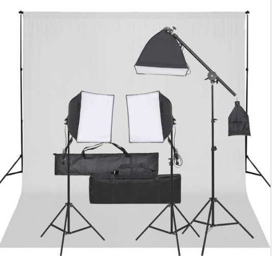 Vand kit pentru studio foto, contine 3 lumini, stativ si fundal