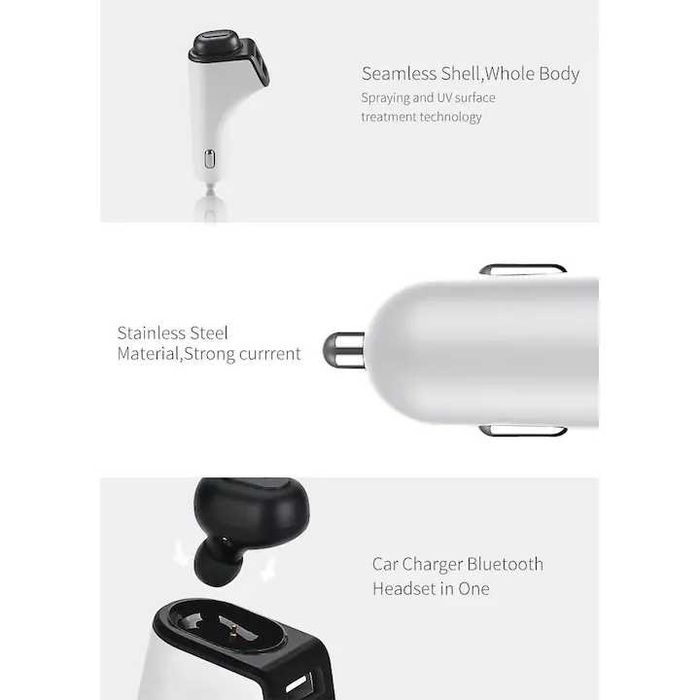 Incarcator auto metalic Koakuma cu 2 porturi USB si casca bluetooth