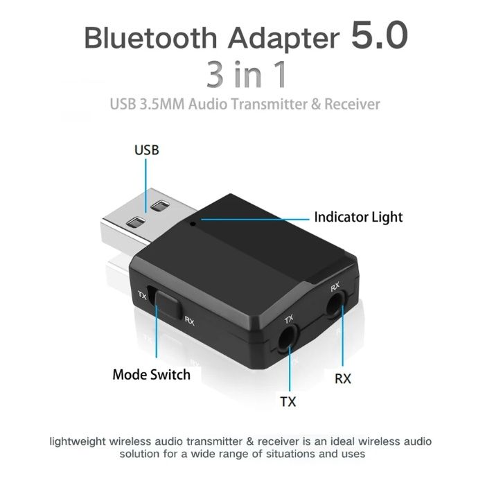 Нов стерео 3в1 bluetooth 5.0 блутут аудио адаптер приемник предавател