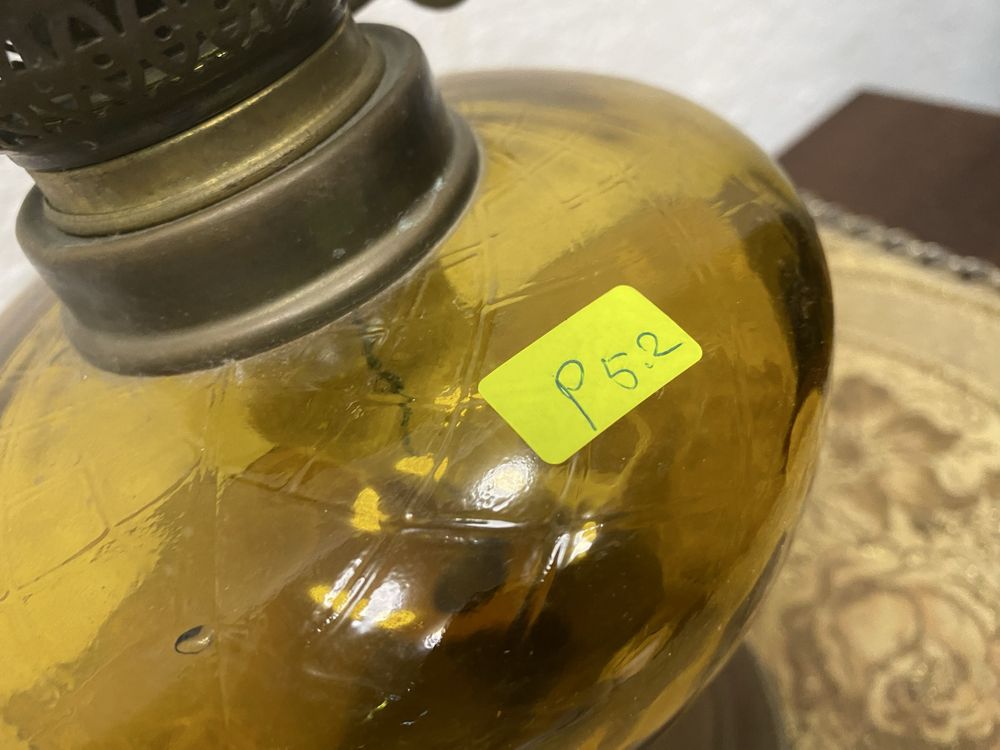 Френска газена лампа с медна основа и стъклено йазанче