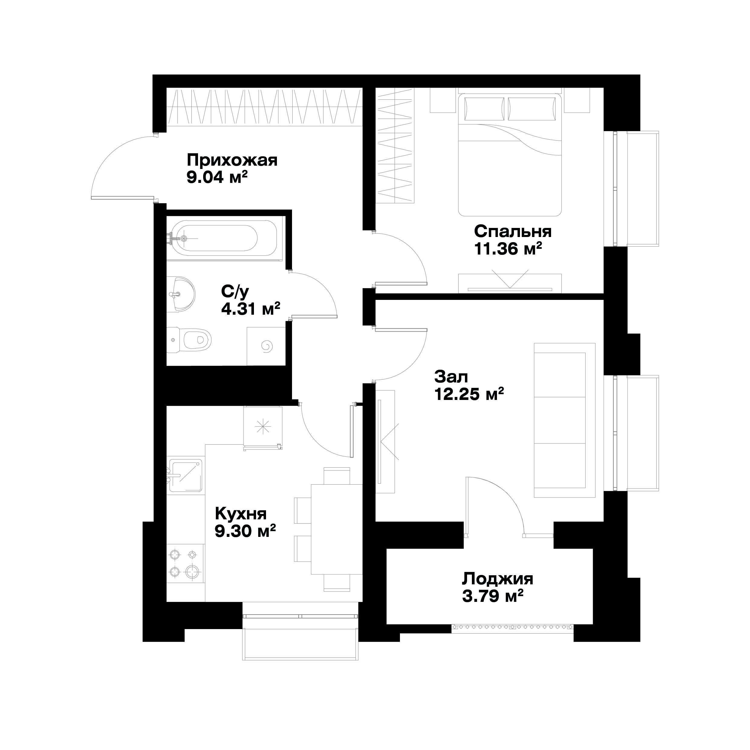 2-xonali xonadonlar | 2-комнатные квартиры ЖК O'z Makon - Golden House