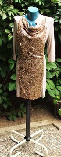 Rochie/bluzon BEJ din bumbac, elastan si paiete BRONZ_made in Germany