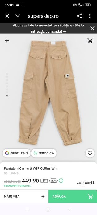 Pantaloni Carhartt WIP Collins 34cm lățime talie cargo buzunare casual