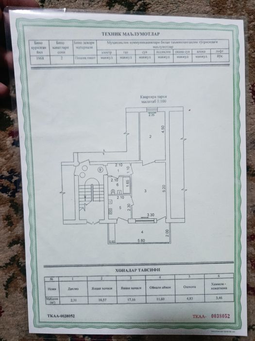 Yashnobod tumani, Yangi Davr mahallasida 2 xonali kvartira sotiladi