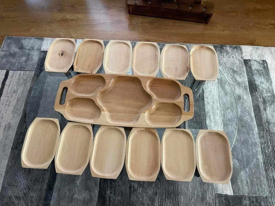 Set de platou cu manere rustic si 12 farfurii