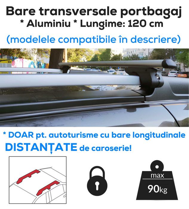 Bare transversale portbagaj UNIVERSALE cu antifurt - ALUMINIU - 120 cm