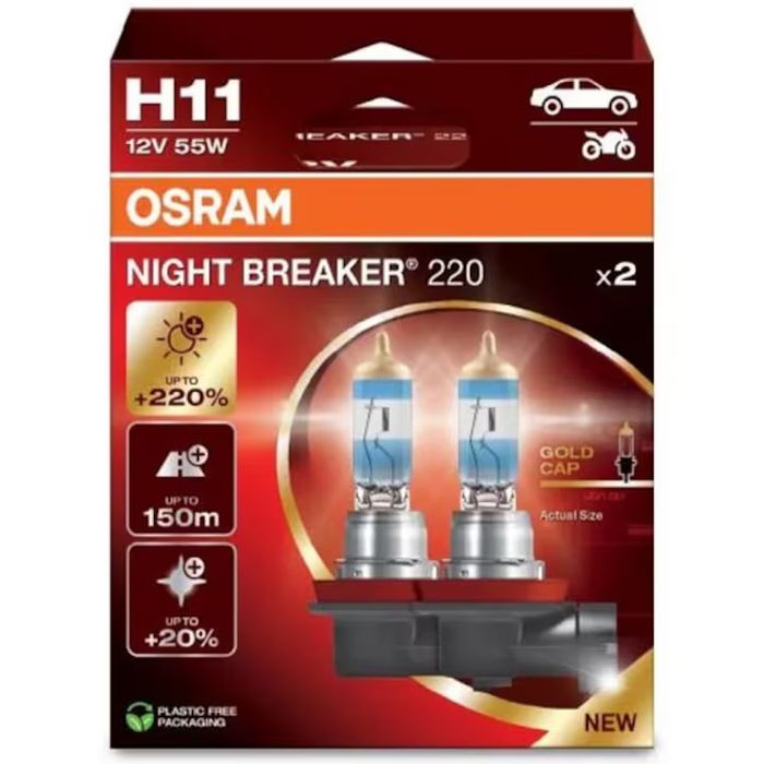 Set 2 becuri auto Osram H11 Night Breaker +220%, 12V, 55W