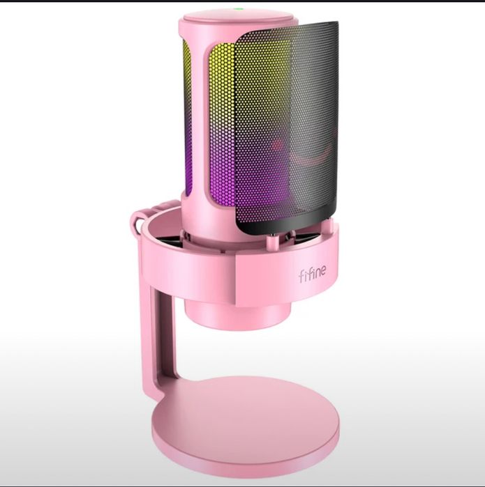 FIFINE A8 RGB студийный микрофон. Цвет розовый.