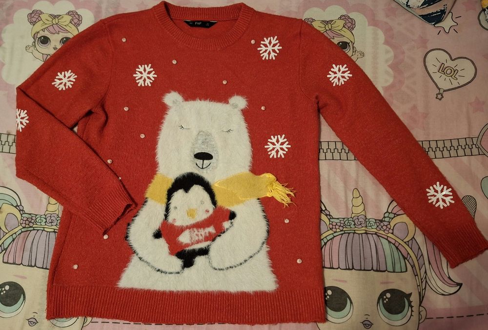 Pulover damă rosu cu tematică Crăciun 38