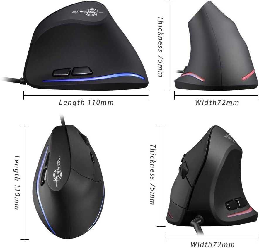 Вертикална мишка,ергономична Zelotes T20,LED оптична USB кабелна мишка