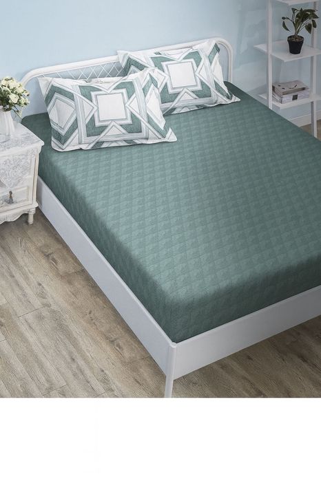 Lenjerie pat bumbac finet Casa Pucioasa 6 piese -model geometric verde