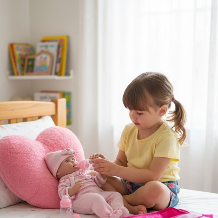 Кукла бебе с пълен комплект – Шише, пижама, легълце и аксесоари - 42 с