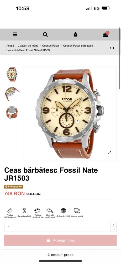 Ceas Fossil JR1503 - nou - cutie - curea piele