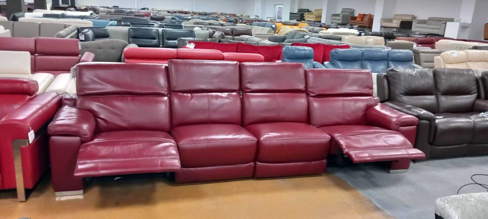 Голям червен кожен диван с електрически релакс механизъм "Laurence"