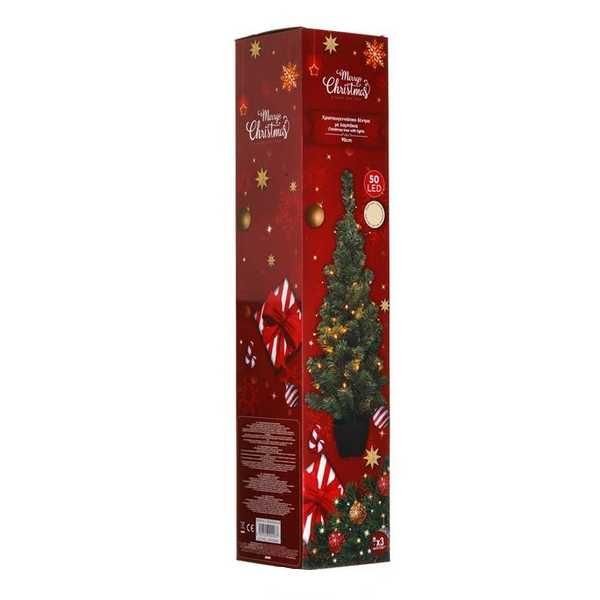 Декоративна коледна настолна елха на батерии в саксия, 50 LED, 90см