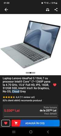 Laptop Lenovo IdeaPad 5 15IAL7 inca in garantie Intel® Core™ i7-1260P