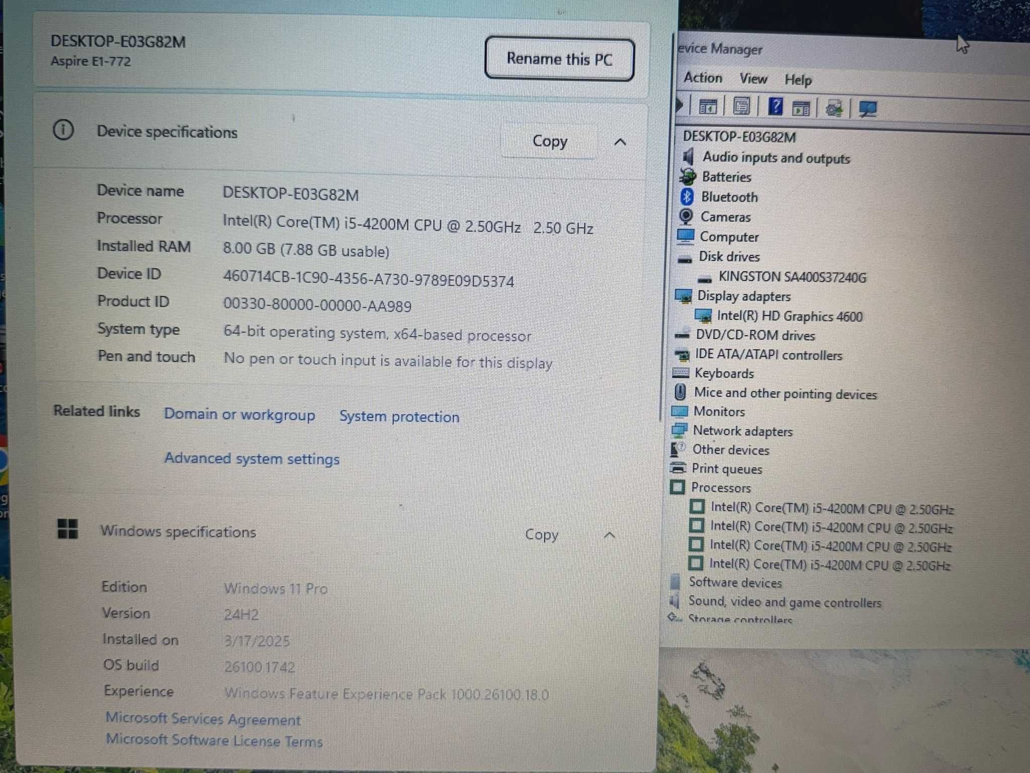 Laptop Acer E1 771-ECRAN 17.3 inch-Intel Core i5-8GB-256GB SSD-wind 11