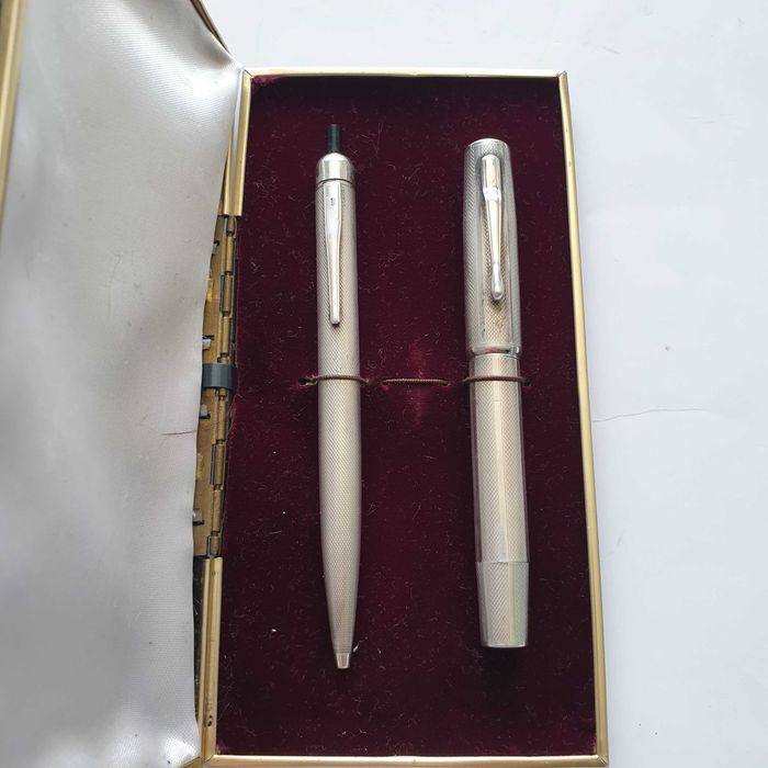 Сребърни химикалка и писалка със златен писец 14к Warranted