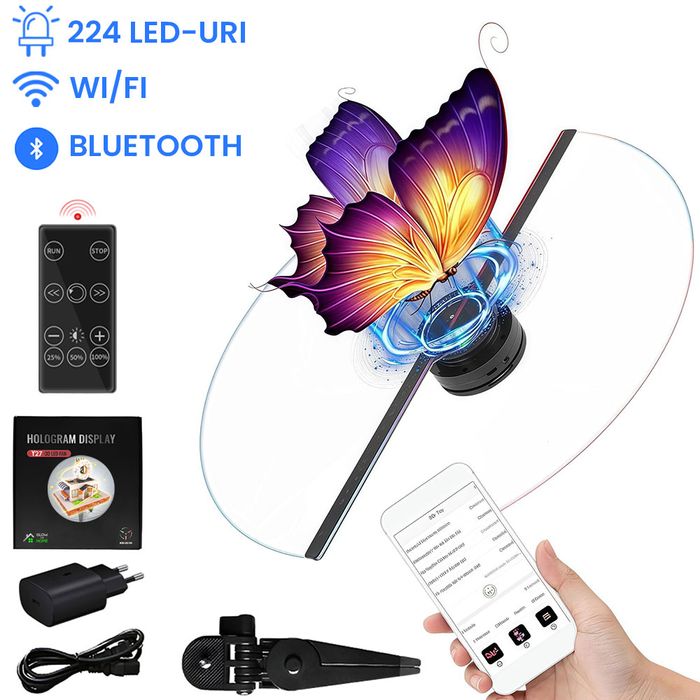 Proiector holograma 3D cu 224 leduri pentru reclame, 27 cm lungime