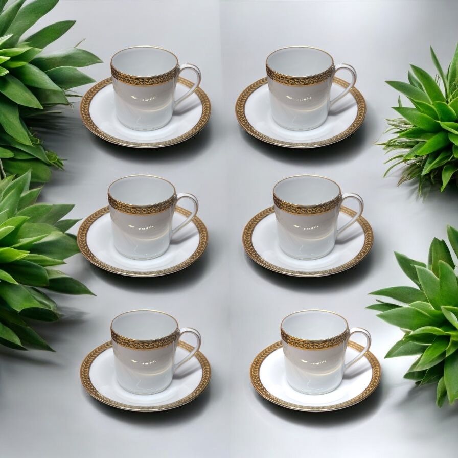 Set 6 cești cafea Limoges France, porțelan fin, aur 24k, vintage 1941