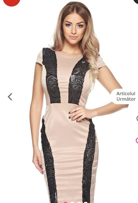 Rochie de ocazie cu paiete / pe negru si bej