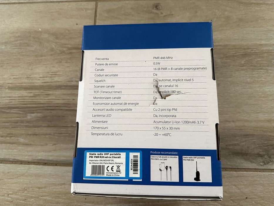 Stație radio portabilă UHF PNI PMR R20 – set 2 bucăți, nou, open box
