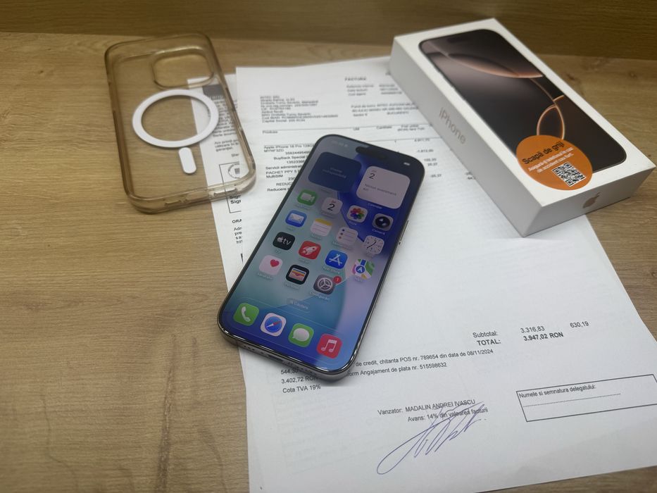 iPhone 16 PRO 128Gb desert titanium 95% battery life factura garantie