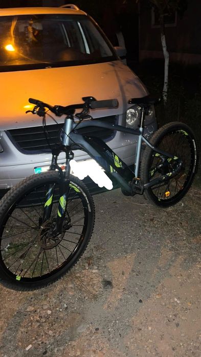 Bicicletă electrică Rockrider ST 100 - cadru L, 2032 km, verde-gri