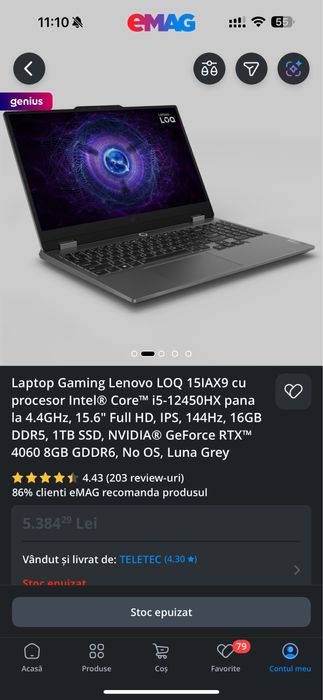 Vând laptop gaming Lenovo LOQ,40608gb,i5 gen 13,16GB Ram