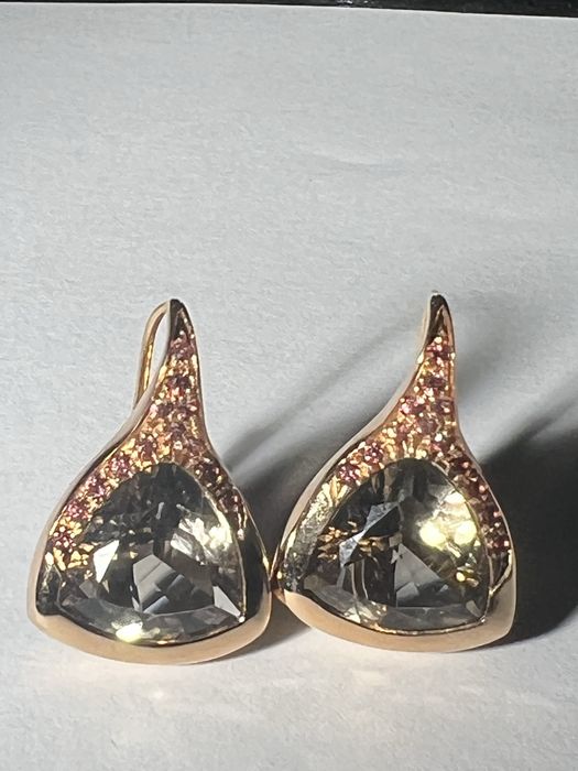 Cercei aur 18 k cu topaz fumuriu si safire roz