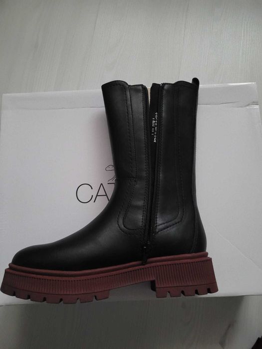 CATWALK Cizme Chelsea Negru cu Maro, Fermoar, Nr 36, NOU, Cutie