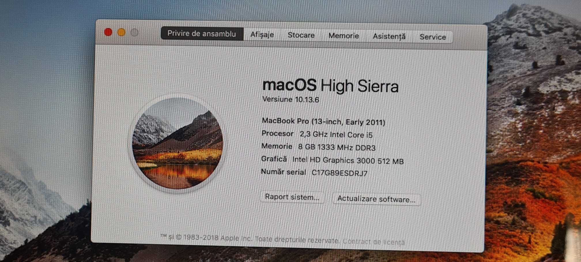 Laptop Apple cu procesor I5,8 Gb RAM,SSD de 250 Gb si incarcator