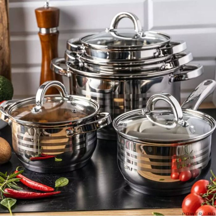 Set 5 oale, din inox, cu capac, manere argintii 16/18/20/24/16cm,