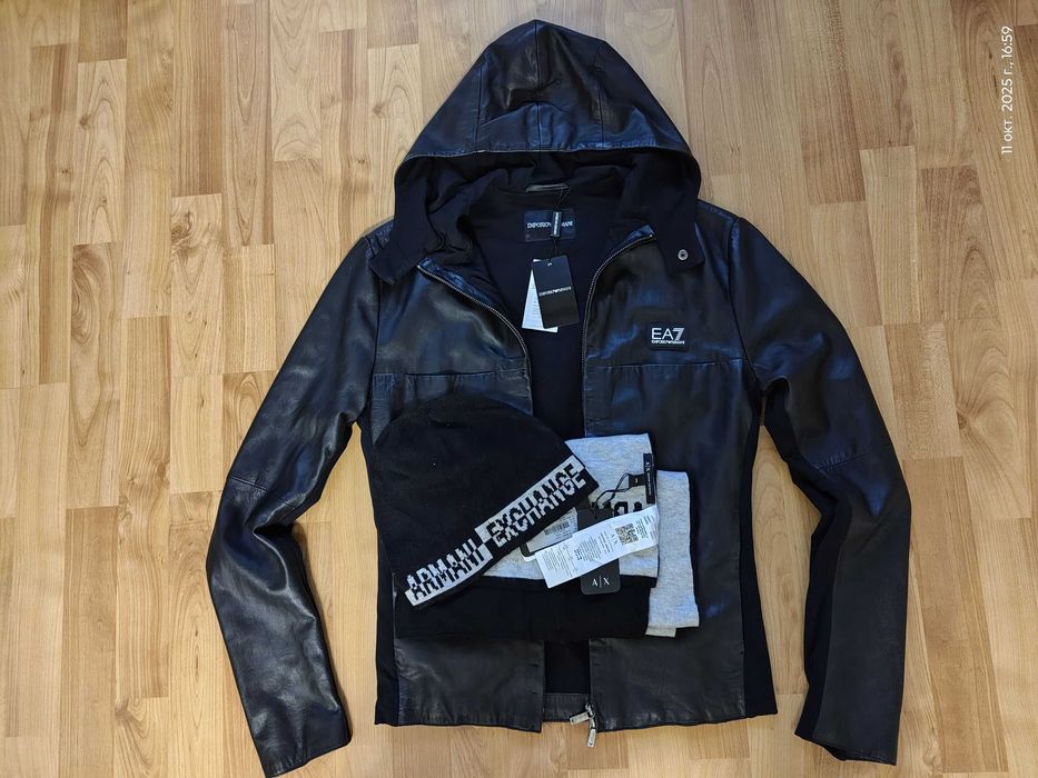 Куртка кожаная Emporio Armani (Италия)+подарок,оригинал,новая,р-р 44,S