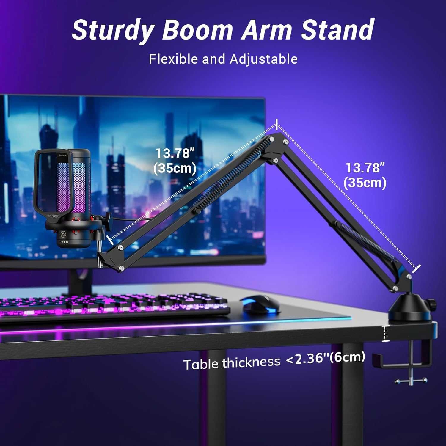 Комплект TONOR RGB кондензаторен геймърски микрофон с рамо, TC310+ бял