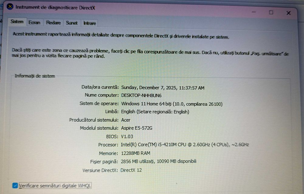 Laptop Acer  – i5, 12GB RAM, SSD 500 GB, NVIDIA 2GB