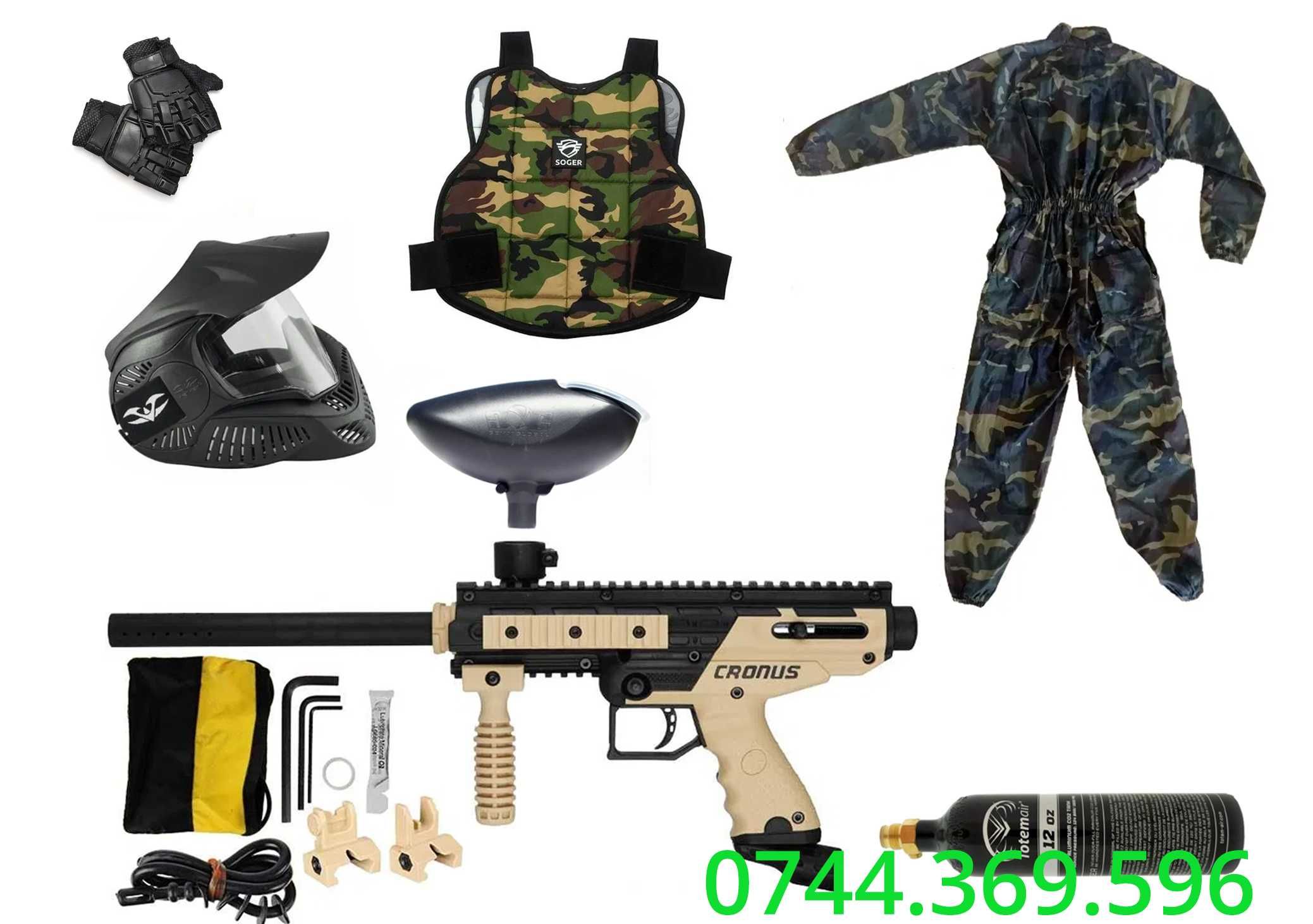 SET jucator PAINTBALL (arma+butelie+loader+casca+vesta+costum+manusi)